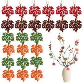 ALIBBON 24 Pcs Fall Tree Decoration Thanksgiving Tree Ornaments Felt Maple Leaf with Jingle Bell Autumn Leaves Hanging Ornaments for Trees Harvest Farmhouse Fall Decorations for Home