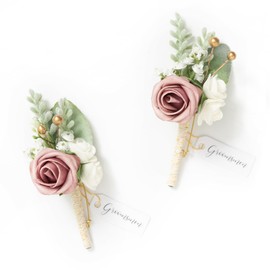 Ling's moment Boutonniere for Men, 2pcs Groom Groomsmen Guest Boutonniere, Artificial Flowers for Wedding/Prom/Homecoming, etc.Dusty Rose