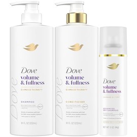 Dove Shampoo and Conditioner Set, Volume & Fullness + Advanced Dry Shampoo – Refresh & Revive Thin, Flat and Dry, Damaged Hair (3 Piece Set)