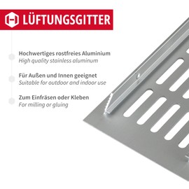 Gedotec Ventilation grille square made of aluminium, 1 piece exhaust grille silver anodised 800 x 80 mm, door grille aluminium for indoor and outdoor use, ventilation grille square for screwing on,