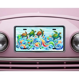 Beach Vanity Decorative Aluminum Front License Plate, Car Accessory, Vanity Tag (Sea Turtle Swirl)