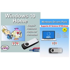 Computer Werx Compatible with Windows 10 Home 32/64 bit USB With Key. Install, Upgrade, Recover, Repair and Restore Plus Windows Drivers USB. 2 Pack