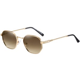 H HELMUT JUST Men's Ultra-Light UV400 CAT 3 Retro Metal Frame Sunglasses Polarised Unisex, Golden/Gradient Brown