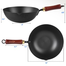 Souped Up Recipes 10 Inch Carbon Steel Wok For Electric, Induction and Gas Stoves (Lid and User Guide Video Included)