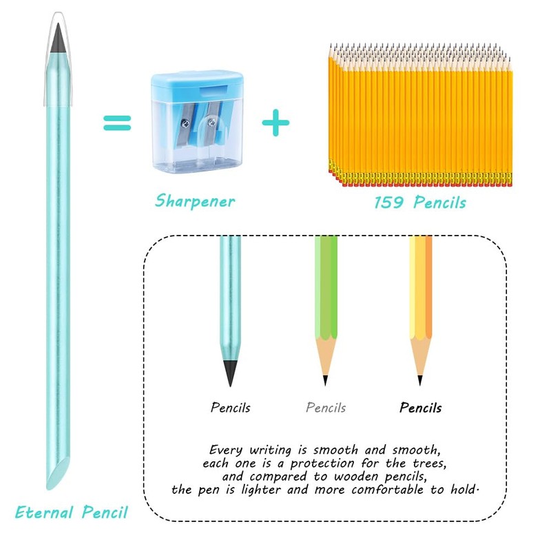 AUAUY 2 PCS Metal Inkless Pencil, Infinity Pencil, Reusable Everlasting
