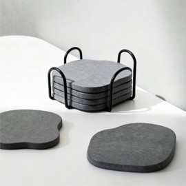SEICASAYA Diatomaceous Earth Drink Coasters Set of 6 with Metal Holder–4 Inch Absorbent Stone-Style Coasters for Drinks, Eco-Friendly (Grey)