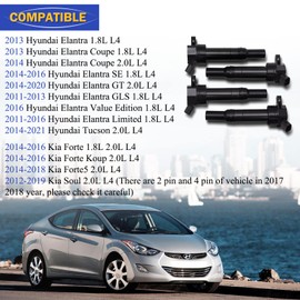 UF651 Paquete de 4 paquetes de bocinas de encendido para Kia Soul Forte Hyundai Tucson Elantra 2011-2019 (1.8L 2.0L solamente) 5C1861 C1804 1788511 273002E000