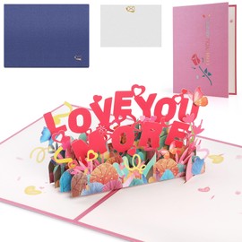 Bighan Pop Up Happy Mother's Day Card, 3D Valentine's Day Pop Up Greeting Boxed Cards Love You More Pop Up Cards for Men and Women Family, B