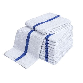 Atlas 12-Pack BLUE STRIPE Bar Mops 16x19 Full Terry Towels White 100% Cotton 28Oz Eco-Friendly