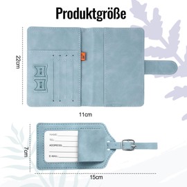 Qiimenguer Passport Cover, Passport Case, Passport Cover and Luggage Tag Made of PU Leather, Passport Holder with RFID Flap for Passport, Credit Cards, ID Cards and Travel Documents, lightblue, S