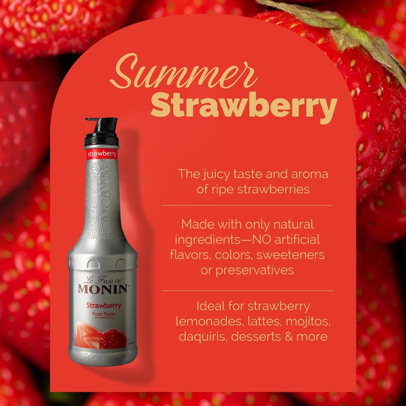 Monin - Strawberry Purée, Juicy and Sweet, Great for Sodas