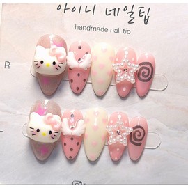 [Commemorating store openingSuper special discount] Kitschy Pink Angel Kitty Nail Tips - Stiletto / [입점기념초특가할인]키치한 핑크엔젤 키티네일팁 - 스틸레토