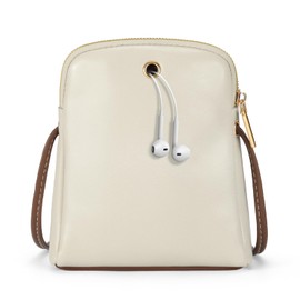 KETIEE Leather Small Crossbody Bags for Women, Lightweight Mini Cell Phone Purses Travel Pouch Shoulder Bag with Two Compartments and Adjustable Detachable Strap (Beige)