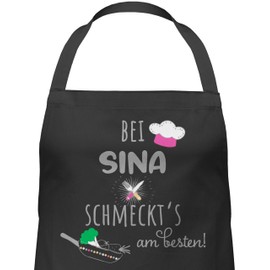 Geschenk mit Namen personalisiert by Shirtracer - Apron - Cooking Apron - Bei Name schmeckts am besten, 1 black