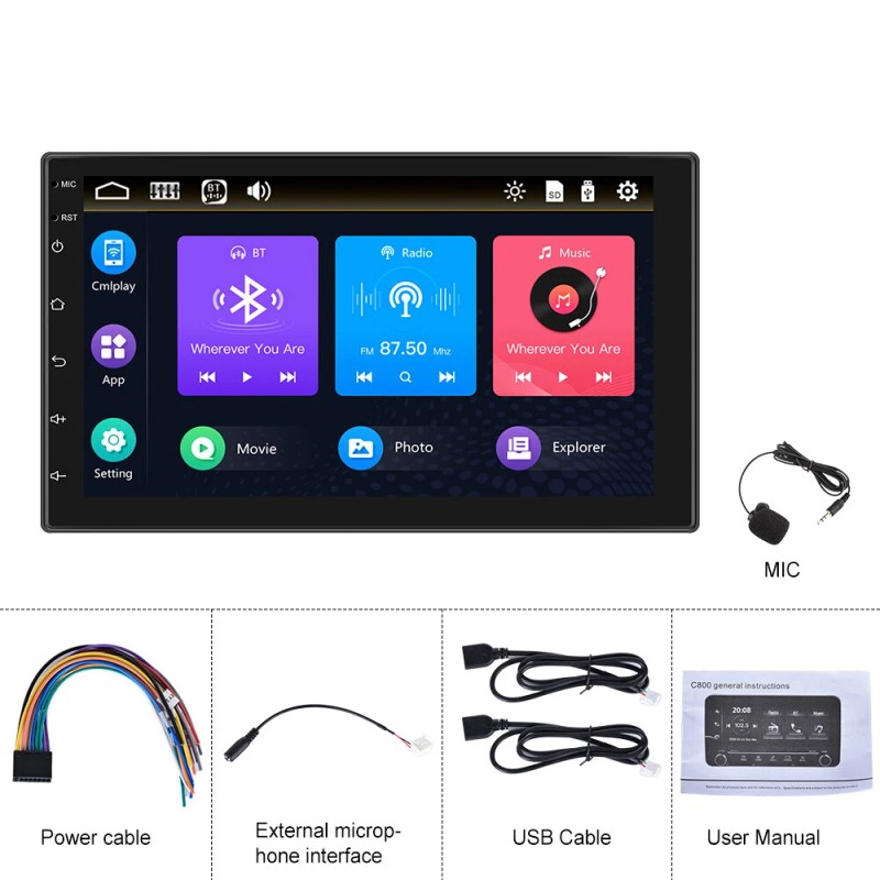METEESER 7" Double Din Car Stereo with Apple Carplay &