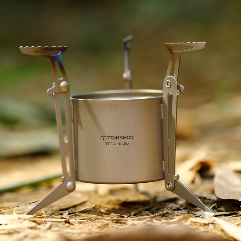 TOMSHOO Titanium Alcohol Stove with Foldable Legs and Pot Supports