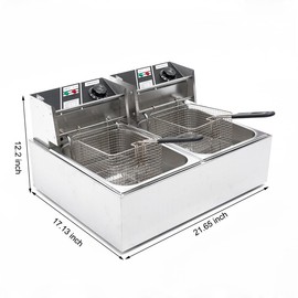 Electric Deep Fryer w/ 2 Baskets and Lids, 5000W 21.8L Electric Fryer Stainless Steel Temperature Control, Commercial Deep Fryer, Countertop Kitchen Frying Machine Fried Chicken Sausages 22.8QT