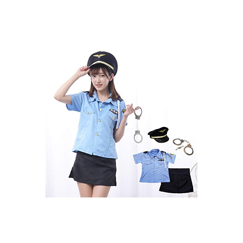 DiamondHearts Police Cosplay 4 Piece Set *Cap, Handcuffs, Shirt, Skirt,