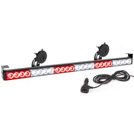 Red White LED Emergency Firefighter Lights Directional Hazard Warning Fire Strobe Light Bar 6 Block 27 Inch 13 Flash Patterns with Cigar Lighter Safety for Rear Window