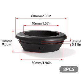 Pack of 8 Rubber Cable Grommets 40 x 50 mm, Cable Grommet Rubber Waterproof Rubber Grommets for Protection of Wires and Cables, Black Rubber Grommets, for Electrical Appliances, Industrial Devices