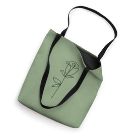Minimalist Black Line Art Rose Sage Green Colored Flower for Tote Bag