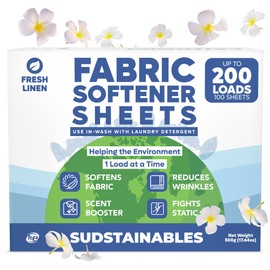 Sudstainables Fabric Softener Sheets for Washer - Fresh Scents, Natural & Eco-Friendly Laundry Softener Sheets, Hypoallergenic Washing Machine Sheets Softener Strips