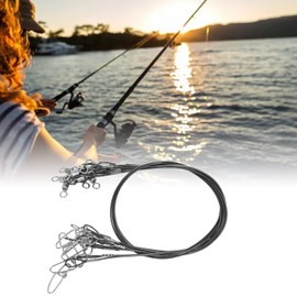 Yuecoom Pack of 10 50 cm Fishing Leaders, Steel Leaders for Pike Fishing, Fishing Wire Rigs Leaders, Bite Fishing Line Leaders with Swivels (Black)