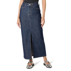 The Drop Rylie Maxi Denim Skirt with Front Slit, Dark Indigo, XL