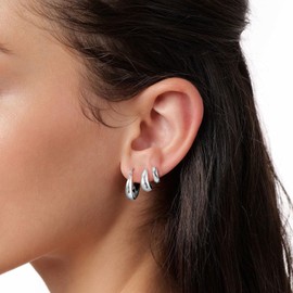 Kyerlyn 3 Pairs Silver Hoop Earrings for Women Twisted Chunky Small Silver Hoop Earrings Set Hypoallergenic Thick Open Multipack Jewelry for Women Valentine's Day Gift