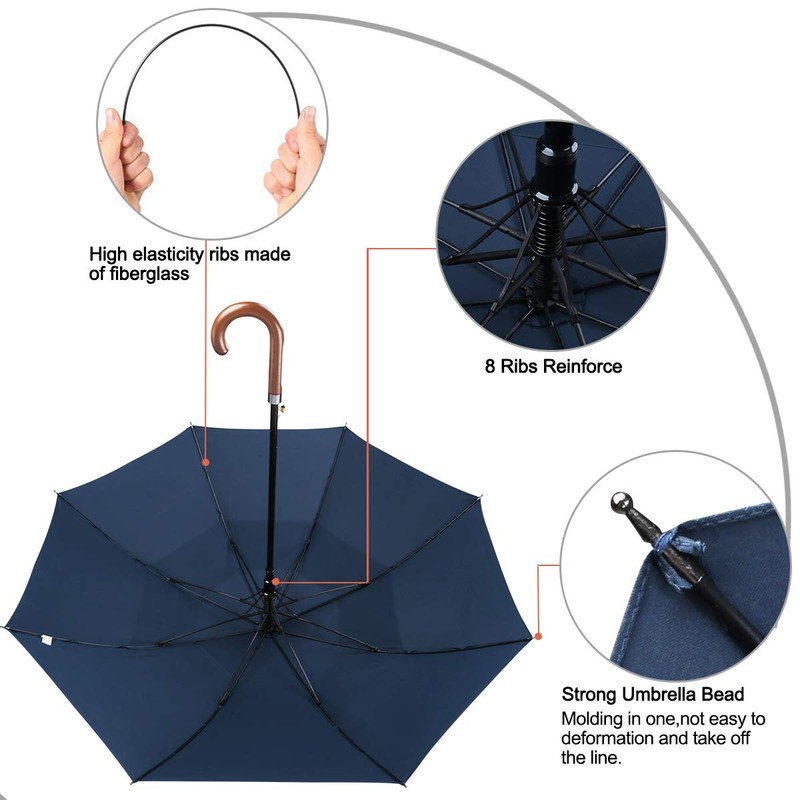 G4Free 52/62inch Wooden J Handle Golf Umbrella Windproof Classic Stick