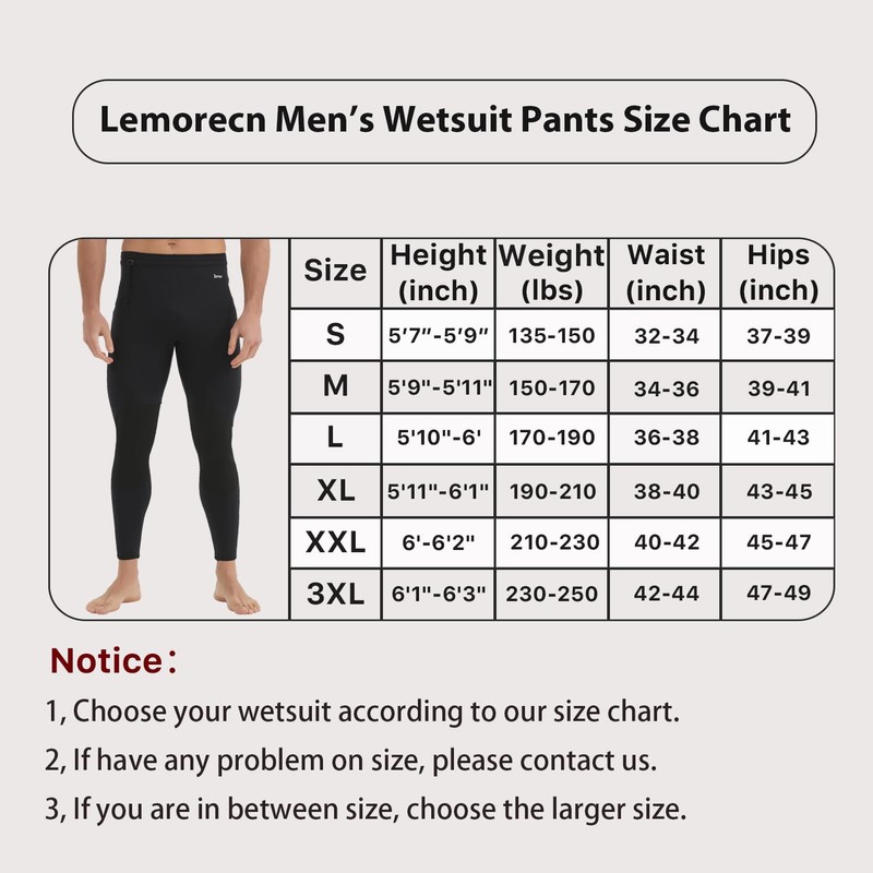 Lemorecn Wetsuits Pants 3mm Neoprene Swimming Canoeing Pants(UK1031-S）