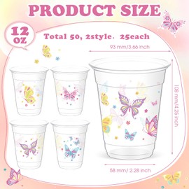 Yaomiao 50 Pieces Butterfly Plastic Cups 12 oz Bulk Butterflies Clear Disposable Cups Butterfly Party Favor Drinking Beverage Cups for Butterfly Birthday Baby Shower Wedding Decoration Supplies