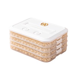 LOEZ 4-Layer Food Storage Container, Stackable Snack Container with Lid, Dumpling Box, Gyoza Container, Cookie Storage Containers, Good Sealing, Time Recoder (White)
