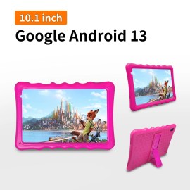 BYYBUO 10.1" Android 13 Kids Tablet PC 4GB+32GB Quad-Core Dual Camera WiFi Bundle Case - Pink