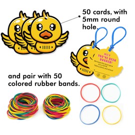 LANBAIHE You’ve Been Ducked - Duck Duck Tags, Duck Ducking Games Card, 50 Cards,50 Rubber Bands, 2.5 x 2.1Inch, Winged Duckling Design,Shape Design of Small Yellow Duck(2LD103)
