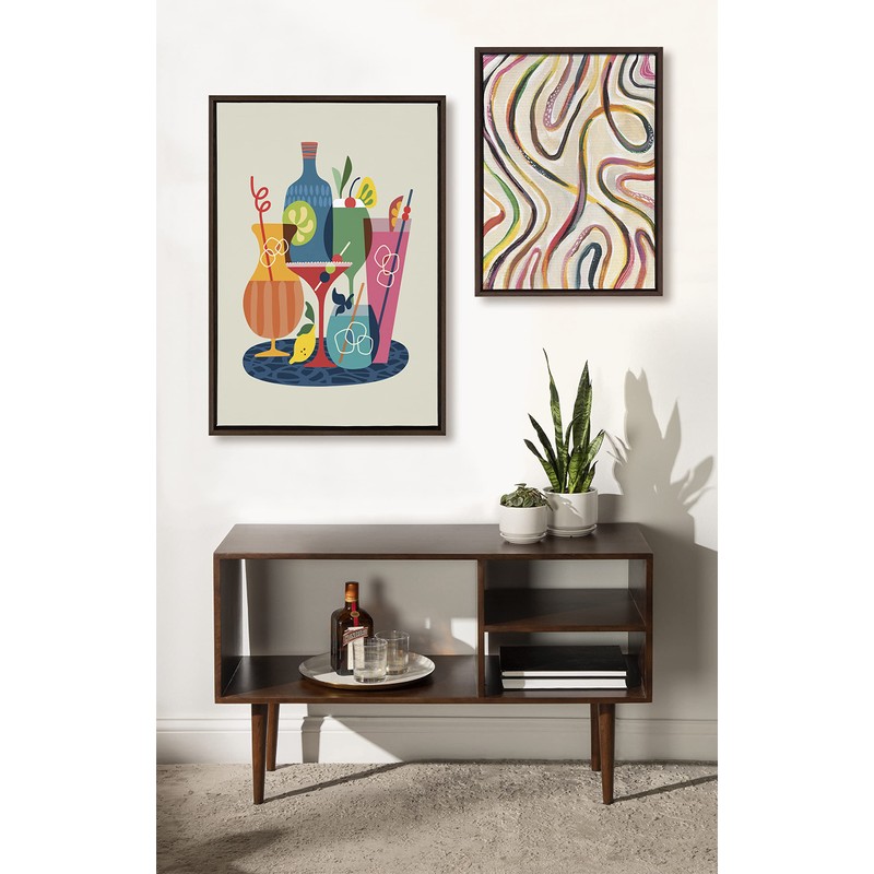 Kate and Laurel Sylvie Mid Century Modern Cocktails Framed Canvas