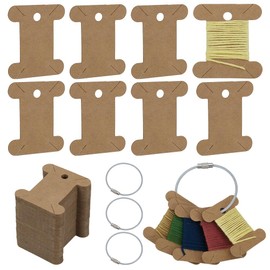 FINGERINSPIRE 100 Embroidery Thread Spools Thread Winder with 4 Hinge Rings for Embroidery Thread Spools 45 x 40 mm Light Brown Paper Thread Winding Board Thread Spools Yarn Cards for Storing