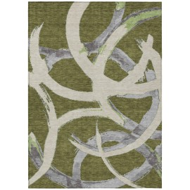 Homeroots 3' X 5' Olive Green Beige And Gray Abstract Washable Indoor Outdoor Area Rug