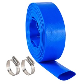 Geowaky 3" x 25 FT Pool Backwash Hose, Blue Heavy Duty Reinforced PVC Lay Flat Water Discharge Hose for Swimming Pool Filter Pump,with 2 Clamp