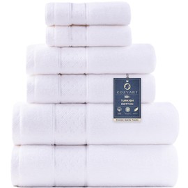 COZYART White Bath Towels Set 6 Piece, Luxury 100% Turkish Cotton 650GSM Hotel Quality, Soft, Absorbent,Towel Sets for Bathroom | 2 Bath Towels 2 Hand Towels 2 Washcloths