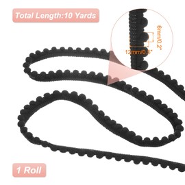sourcing map 8.5 Yards Pom Pom Trim Ribbon, 0.5" Wide Black Pom Pom Ball Fringe Trim Sewing Fringe Fabric Trim Ribbon for DIY Crafts Curtain Clothes Pillow Home Decoration