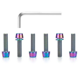 6 pcs M5 x 18 Titanium Allen Hex Bolts with Washer Screws & Wrench, for Bicycle Stems/Bike Handlebars/Brake Systems/Motorcycles/Camping Gear, Tapered Head Anti-Corrosion Fasteners(Rainbow)