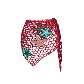 Verdusa Women's Starfish Hollow Out Crochet Beach Cover Up Skirt Asymmetrical Sheer Wrap Skirt Red Small
