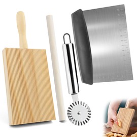 GZcaiyun Gnocchi Board, Wooden Pasta Board with Wooden Sticks, Pasta Board for Making Gnocchi in Noodle Shape, with Pasta Cutter Wheel and Dough Card