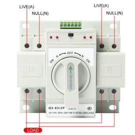 110V 2P 63A MCB type Mini Dual Power Automatic Transfer Switches Toggle Controller Change-Over Switch for Generator ATS Self Cast Conversion