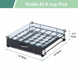 ZCDCP K Cup Holder Drawer Storage,with Crystal Tempered Glass Top,Compatible with K-Cups,Office Kitchen Counter Organizer,(42 pods)