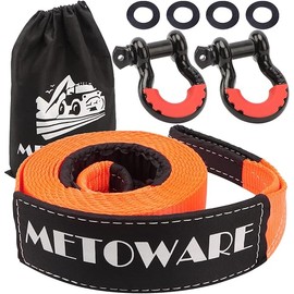METOWARE Heavy Duty Tow Strap Recovery Kit - 3" x 20ft(35,000lbs) Tree Saver Winch Strap + 3/4" D Ring Shackles(2pcs) + Storage Bag - Truck, SUV, ATV Off Road Towing Strap Kit