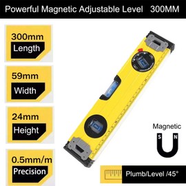 BJDSI 300 mm Leveler Tool,Powerful Magnetic Level,High Accuracy Torpedo Level,Durable Leveler,180/90/45 Degree Level Tool,Shockproof Levels.