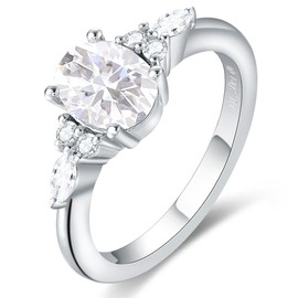 IRROYA 1.5 Carat Wedding ring Oval Moissanite 925 Sterling Silver rings for Women,Art Deco Platinum Plated Engagement Ring, Metal, Moissanite