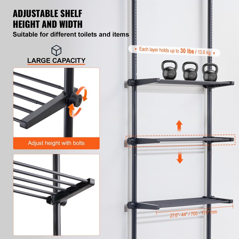 Happybuy Over The Toilet Storage, 4-Tier Adjustable, Low-Carbon Steel, 53"-132"